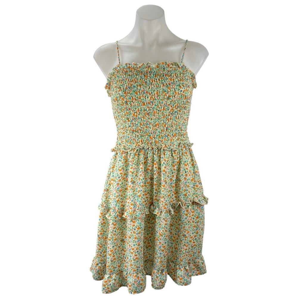Jessica Simpson Green Smocked Sleeveless Ruffle Tiered Cami Mini Dress Size M